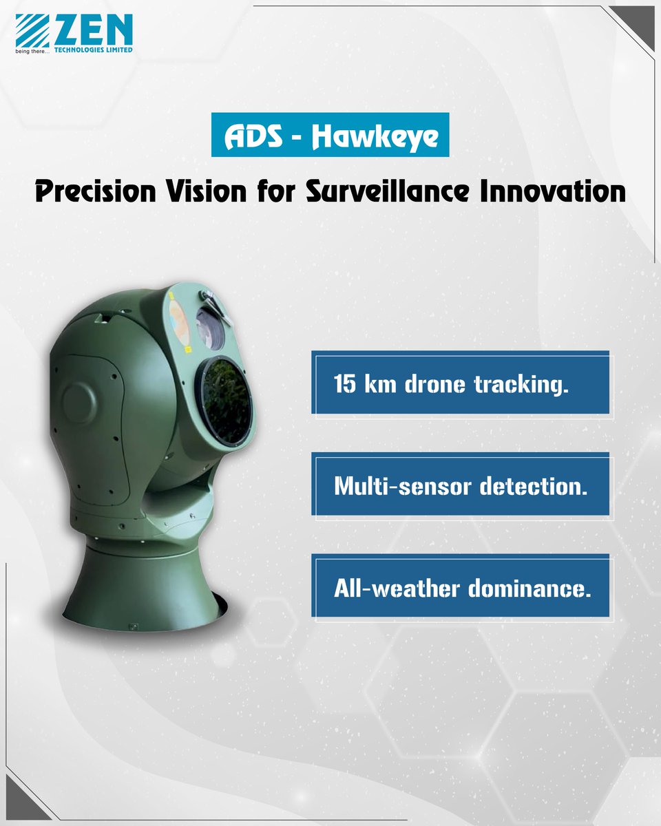 Zen’s ADS - Hawkeye stands at the frontline of surveillance innovation—detecting, tracking, and neutralizing drone threats with surgical precision. With MIL-grade durability, seamless radar integration, and real-time responsiveness, it transforms remote surveillance into
