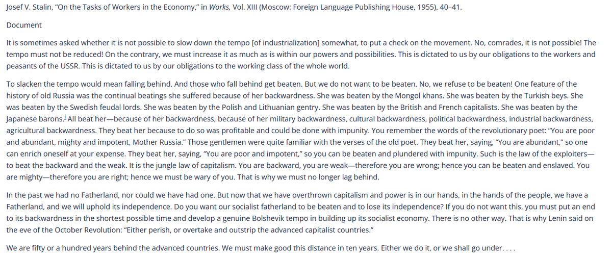 This. India was beaten because of her backwardness.
Her military backwardness, cultural backwardness, political backwardness &amp; industrial backwardness.

This speech by Stalin can be given for India too.

We are failing in the first step i.e recognizing we're backward