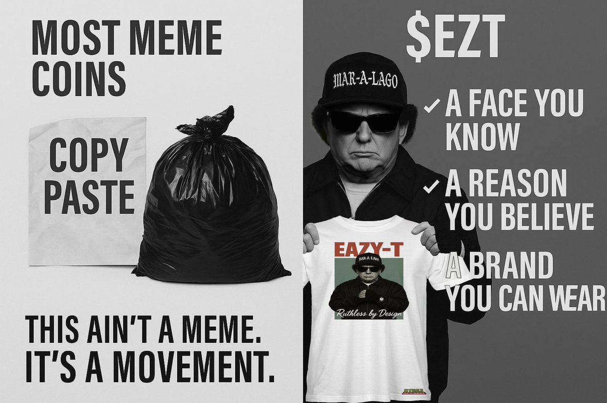 TheOfficialEZT's tweet photo. Most coins are just noise. This is different.
$EZT is more than a meme. Itโs a mission.
๐ง A face you know
๐ฏ A reason you believe
๐งฅ A brand you can wear
#EZT #BuiltOffMerch #RuthlessByDesign #PCSAwareness https://t.co/q7TdqAjgRH