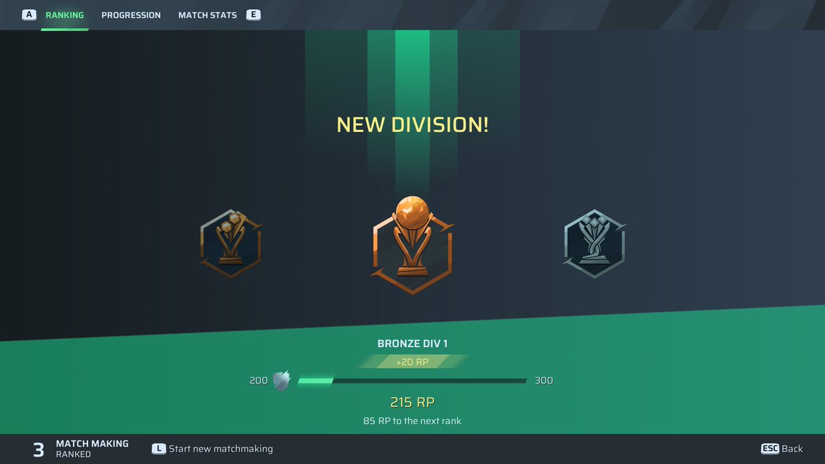 Started from the bottom, now I'm finally up 2 ranks. 😁
Improvement feels good. #REMATCH