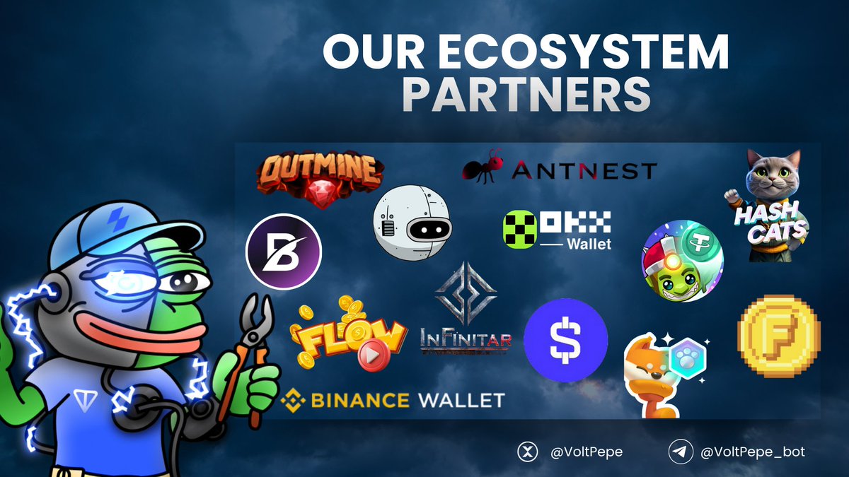VoltPepe's tweet image. Introducing #VoltPepe Partners 🔥

We’re here to support the fams — more partners, more rewards, more reasons to keep grinding $VP💰🐸

This is just the beginning. We’ll keep growing, you keep believing 💯

Thank you 🫶

#Partners #Ecosystem #TON #memecoin100x #VP #GameFi