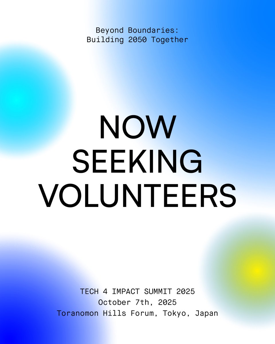 🌍 Want to be part of something meaningful?

Volunteer at Tech for Impact Summit 2025 on Oct 7 in Tokyo!

💡 Choose your time &amp; tasks:

- Support event setup and logistics (flexible timing and tasks)
- Welcome and assist speakers, guests, and attendees
- Help with registration