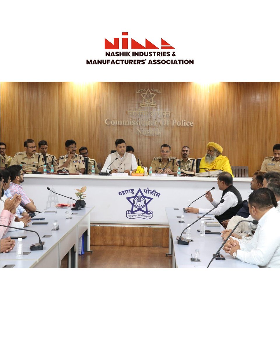 NIMANashik's tweet photo. NIMA actively participated in a key meeting with top police officials to strengthen law & order in Nashik’s industrial zones. 🤝 A step forward for safer, thriving businesses!
#CMO #PMOIndia #BusinessGrowth #MakeInNashik #Innovation #EconomicDevelopment #EntrepreneurshipGoals https://t.co/UHPvuHWx06