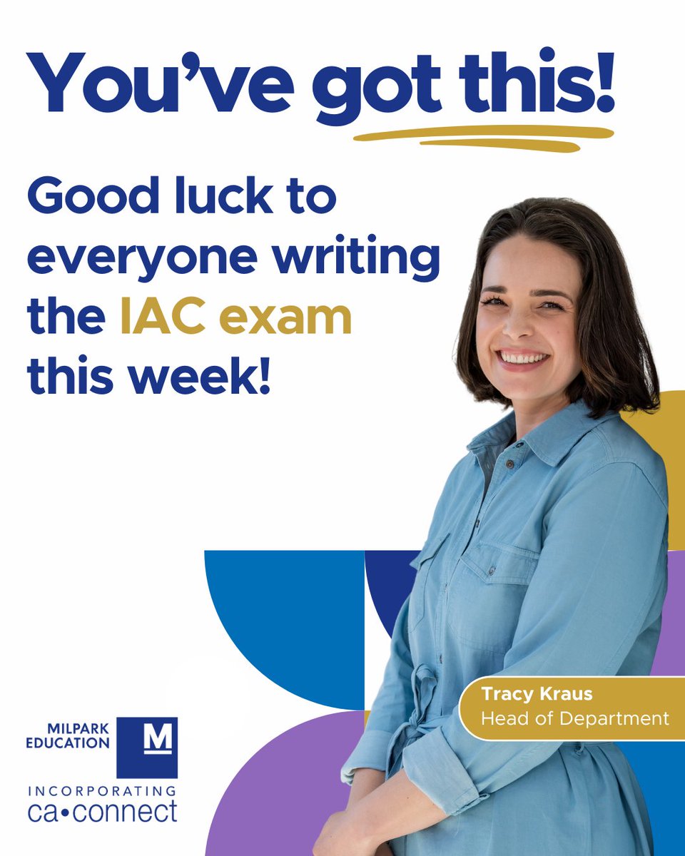 CA_Connect's tweet photo. 🎓 Good luck to everyone writing the IAC exam this week!
Back yourself, stay calm, and remember how far you’ve come. The finish line is in sight! 💪
#IAC2025 #MilparkEducation #CASA #PGDA #IAC https://t.co/S4FZ2t8xgv
