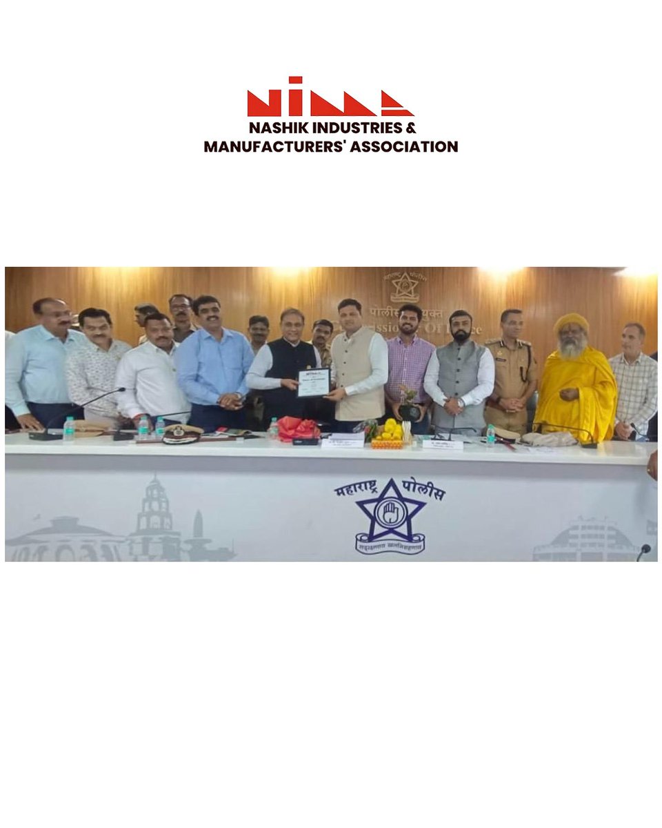 NIMANashik's tweet photo. NIMA actively participated in a key meeting with top police officials to strengthen law & order in Nashik’s industrial zones. 🤝 A step forward for safer, thriving businesses!
#CMO #PMOIndia #BusinessGrowth #MakeInNashik #Innovation #EconomicDevelopment #EntrepreneurshipGoals https://t.co/UHPvuHWx06