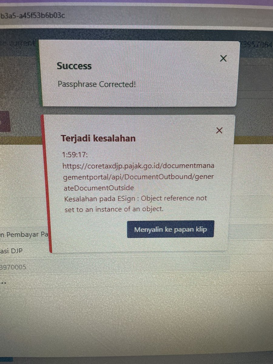 kentzzss's tweet photo. @kring_pajak kenapa muncul peringatan error saat ingin menandatangan faktur, padahal passphrase sudah benar? https://t.co/4fa6YD4RiW