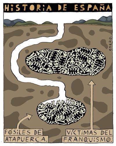 Nick Lloyd (@civil_war_spain) on Twitter photo Biting satire from <a href="/EnekoHumor/">Eneko las Heras</a> a few years ago. While famous Atapuerca homínid bones dating from +800,000BP are accessible eg in today's schoolbooks, recent victims of Francoism are often truly buried. The 2022 DemocraticMemoryLaw is addressing this but when Spanish Right wins... Biting satire from <a href="/EnekoHumor/">Eneko las Heras</a> a few years ago. While famous Atapuerca homínid bones dating from +800,000BP are accessible eg in today's schoolbooks, recent victims of Francoism are often truly buried. The 2022 DemocraticMemoryLaw is addressing this but when Spanish Right wins...