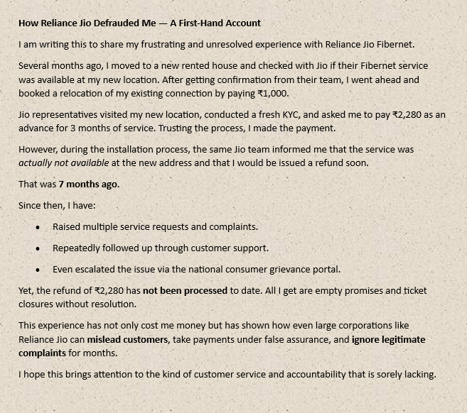 sghegdes's tweet photo. How Reliance Jio Defrauded Me...

#JioAirFiber @reliancejio @JioCare https://t.co/GfhoPF1lRJ
