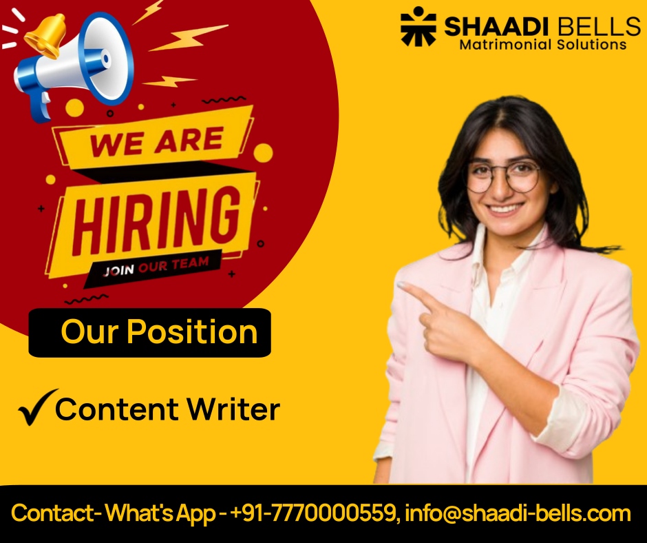 ShaadiBells's tweet photo. ✍️ Craft words that ring like wedding bells! Shaadi Bells needs a Content Writer (1–3 yrs, hybrid). Create scroll-stopping stories &amp; luxe copy for our HNI clientele.WhatsApp 7770000559 or email info@shaadi-bells.com to apply.#ContentWriter #ContentWriting #WriterJobs https://t.co/TNv2y7z78t