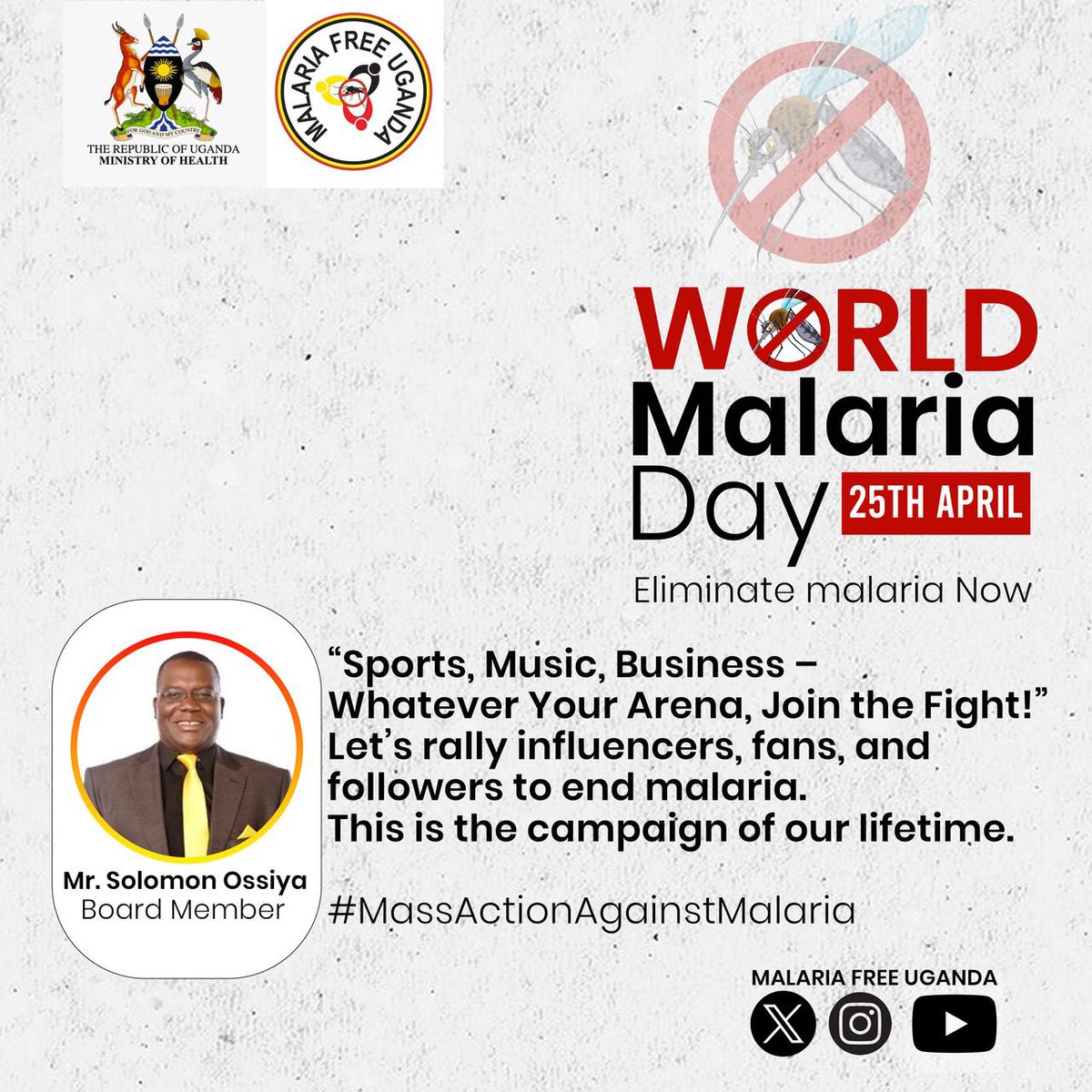 Malaria Free Uganda - MFU (@malariafreeug30) on Twitter photo New week !
A multi sectoral inclusion strengthens and fast tracks malaria elimination efforts in Uganda. To you sports , music and entertainment fraternity… ZeroMalariaStartsWithYou
<a href="/MinofHealthUG/">Ministry of Health- Uganda</a> New week !
A multi sectoral inclusion strengthens and fast tracks malaria elimination efforts in Uganda. To you sports , music and entertainment fraternity… ZeroMalariaStartsWithYou
<a href="/MinofHealthUG/">Ministry of Health- Uganda</a>
