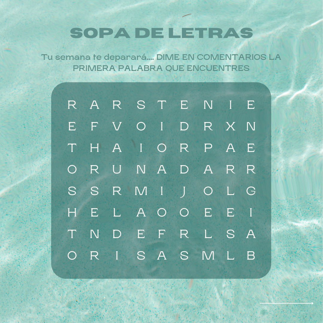 Busca la primera palabra que veas en esta sopa de letras…
¡Y eso te espera esta semana! 😄

✨ Risas, energía, sorpresas, viajes, siestas, retos, inspiración…
Yo he visto “humor”, claro 😉
👇 ¿Cuál has visto tú?

#sopadeletras #nuevasemana #carloslatre #aporlasemana