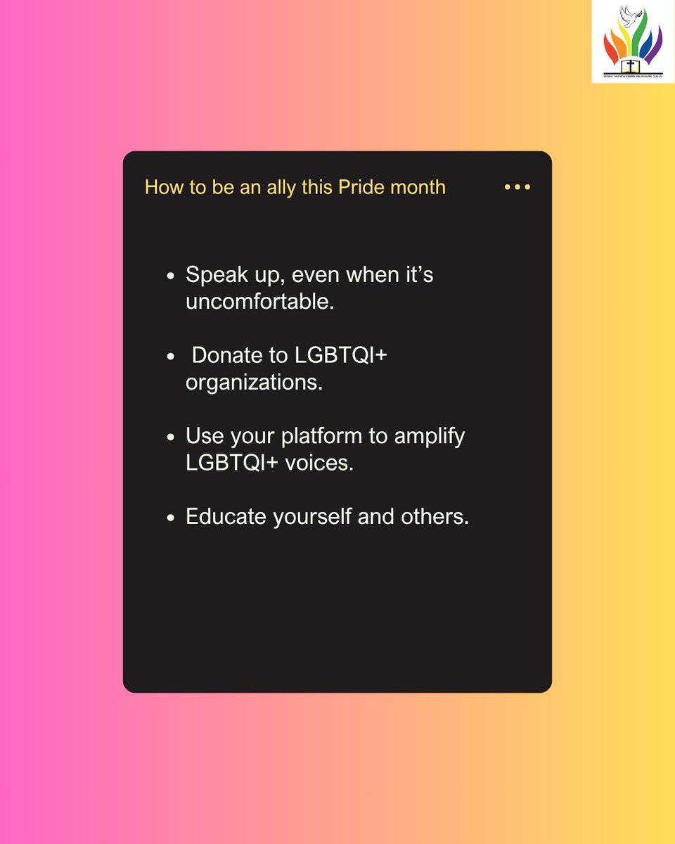 ucaauganda's tweet photo. Allyship isn’t passive. It’s powerful.
This Pride Month, stand with LGBTQI+ communities in Uganda by taking real action:
🗣️ Speak up
🤝 Donate
📣 Amplify voices
📚 Keep learning
Because silence is not solidarity showing up is.
#PrideMonth
#LGBTQIAllyship
#SupportLGBTQI https://t.co/4ibL0kIiQN