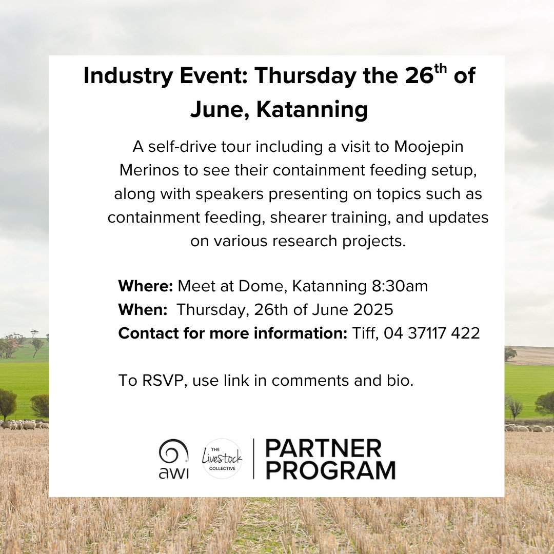 Are you joining us in Katanning this week?

This free event is proudly part of the Australian Wool Innovation &amp; The Livestock Collective Partner Program.

A jam packed morning, full of tours, updates and networking. 

Sign up here: wkf.ms/3UAznDl