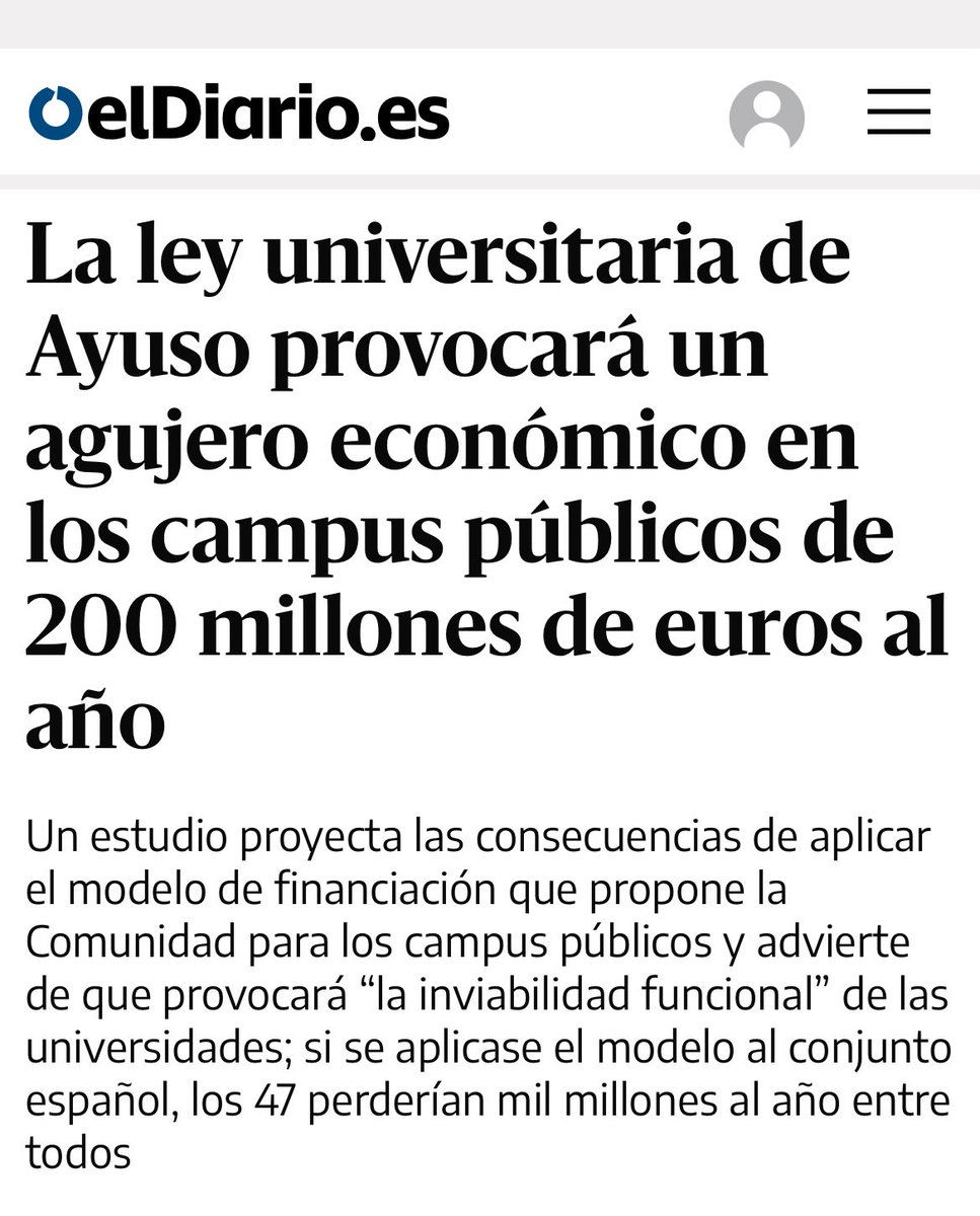 Madrid cuenta con excelentes Universidades públicas que están sufriendo las agresiones ideológicas de la ley de Ayuso.

Una vez más, tratan de dinamitar la igualdad de oportunidades y preservar un modelo de privilegios.