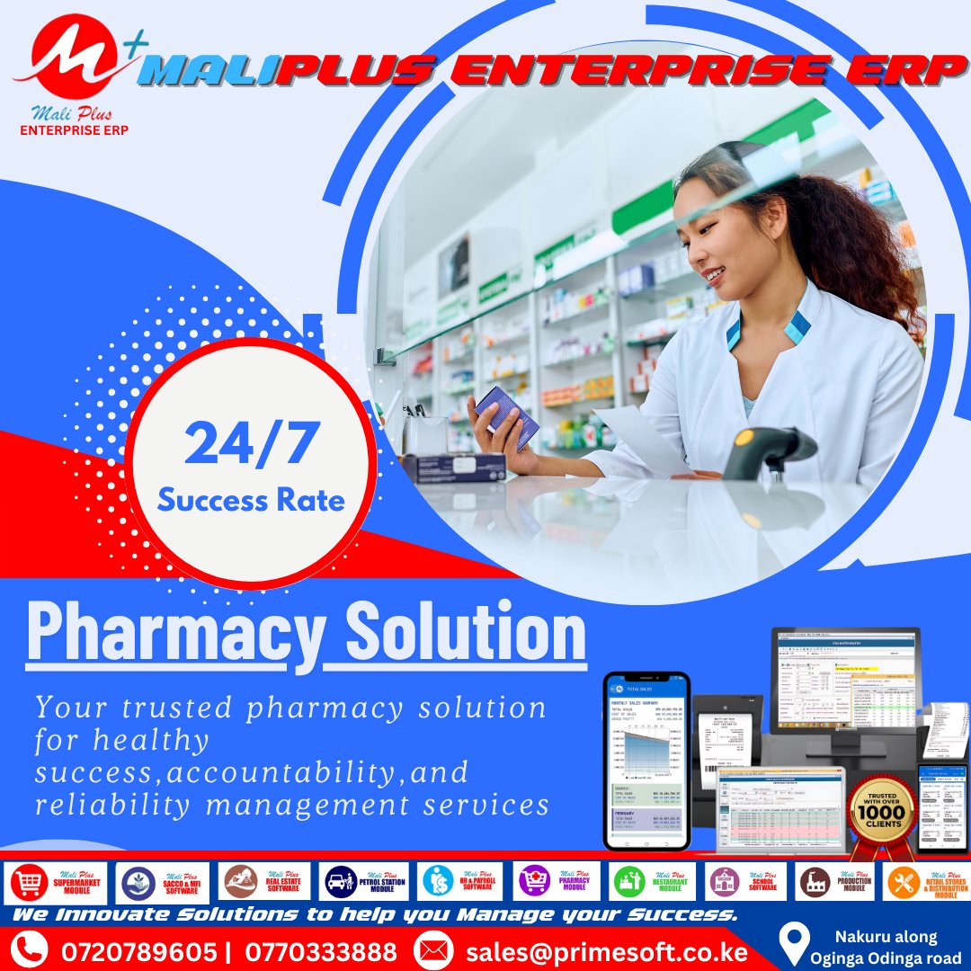 MaliPlusERP's tweet image. Streamline your pharmacy with Maliplus ERP.
Real-time tracking. Full accountability. 24/7 reliability.
Built for your pharmacy’s growth.
Contact: sales@primesoft.co.ke | 0720789605
#MaliplusERP #PrimesoftSolutions #PharmacyERP #DigitalHealthKE #KenyaPharmacyTech #HealthSuccess