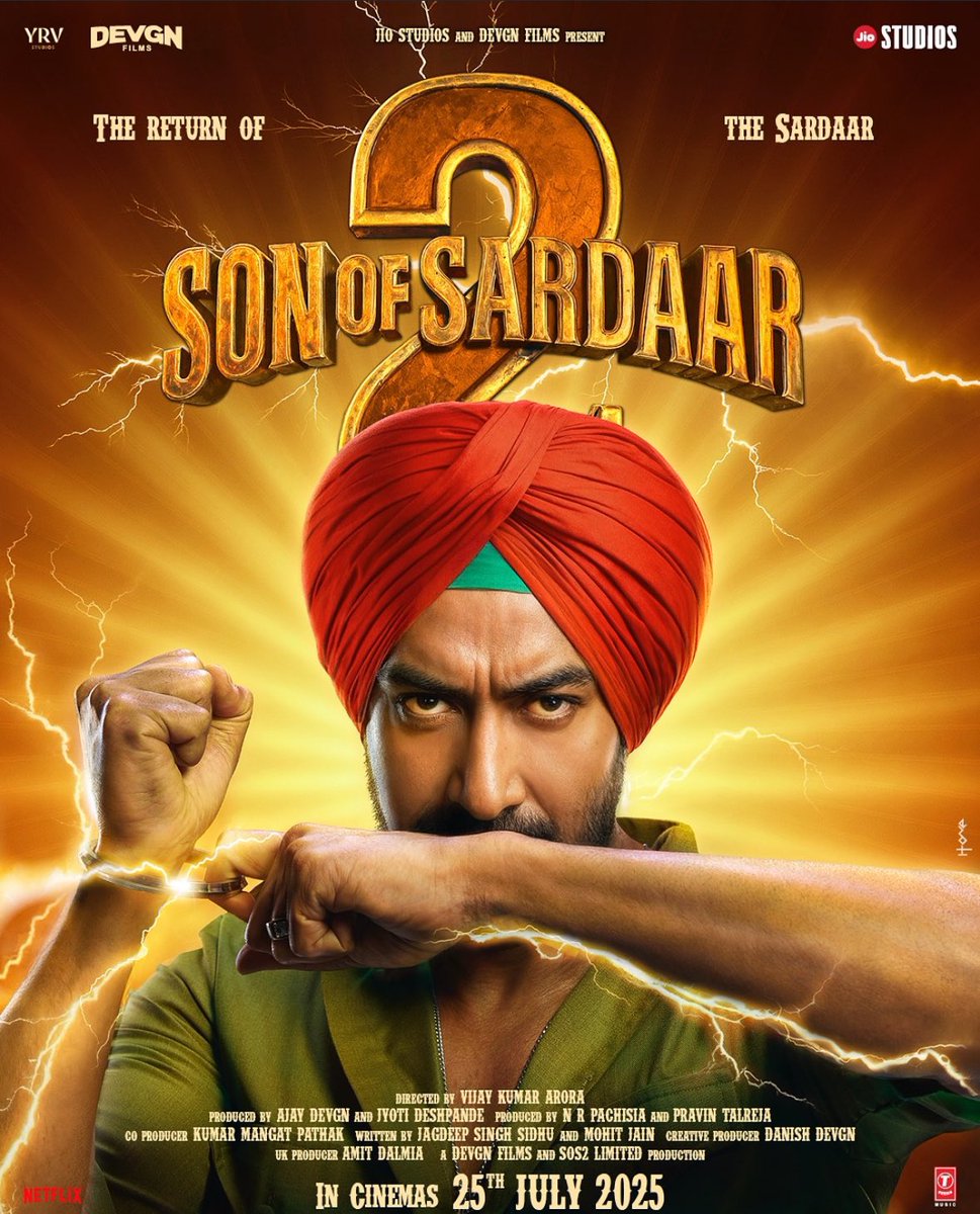 vikaskumarmodi's tweet image. #JioStudios and #DevgnFilms bring you the powerful return of Superstar #AjayDevgn presenting the motion poster of #SonOfSardaar2!

Packed with laughter, action, and full-on entertainment, this grand comic caper is all set to tickle your funny bone.
The much-awaited teaser is…
