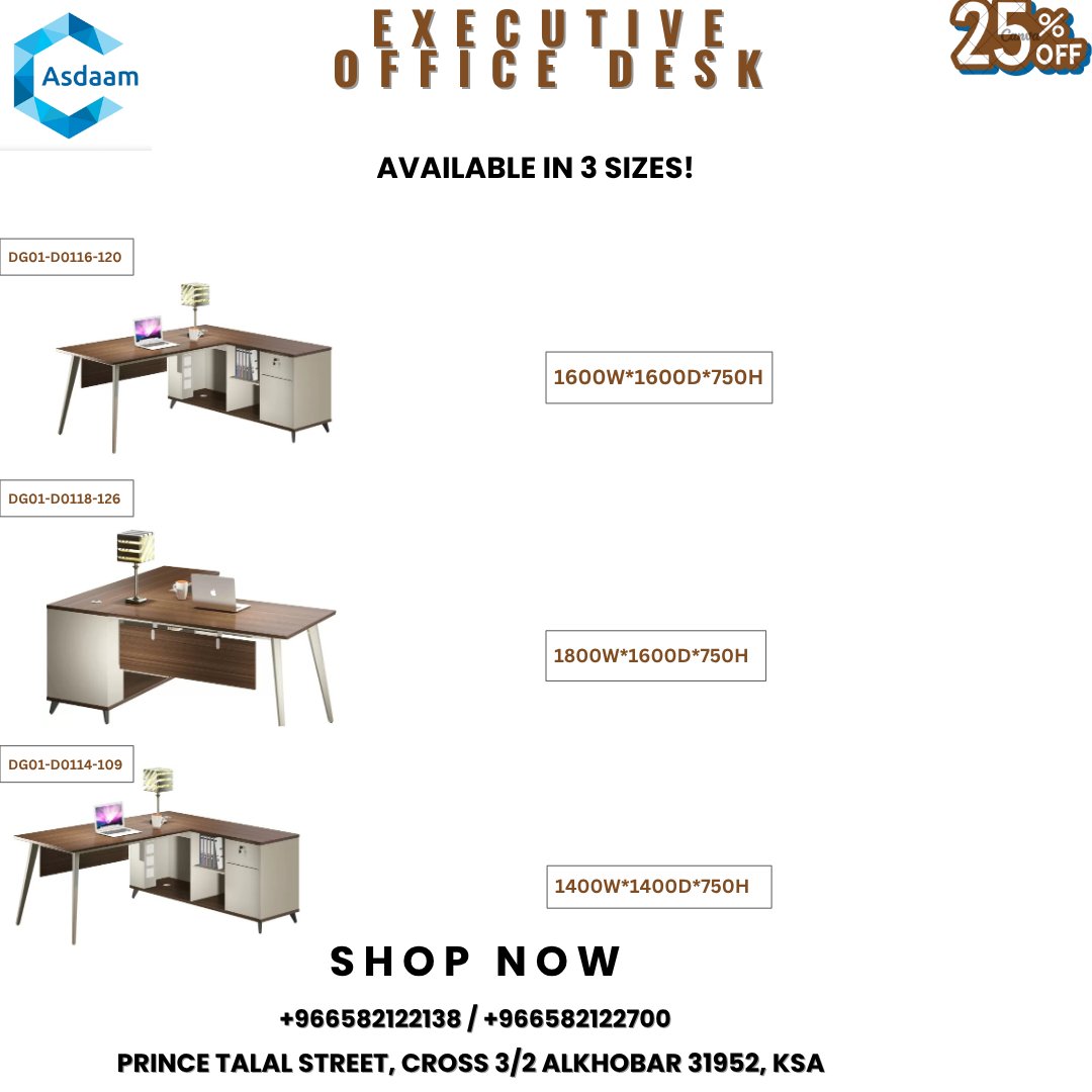 Asdaam12024's tweet image. 🔥 HOT DEAL! Executive Office Desks 25% OFF @ asdaam!
✅ Multiple sizes | ✅ Premium build | ✅ Summer Sale
📍 Prince Talal St, Cross 3/2, Alkhobar, KSA
📞 0582122138 / 0582122700
Upgrade your workspace NOW! ⏳
#asdaam #DeskSale #KSA #summersale #25%off #OfficeUpgrade