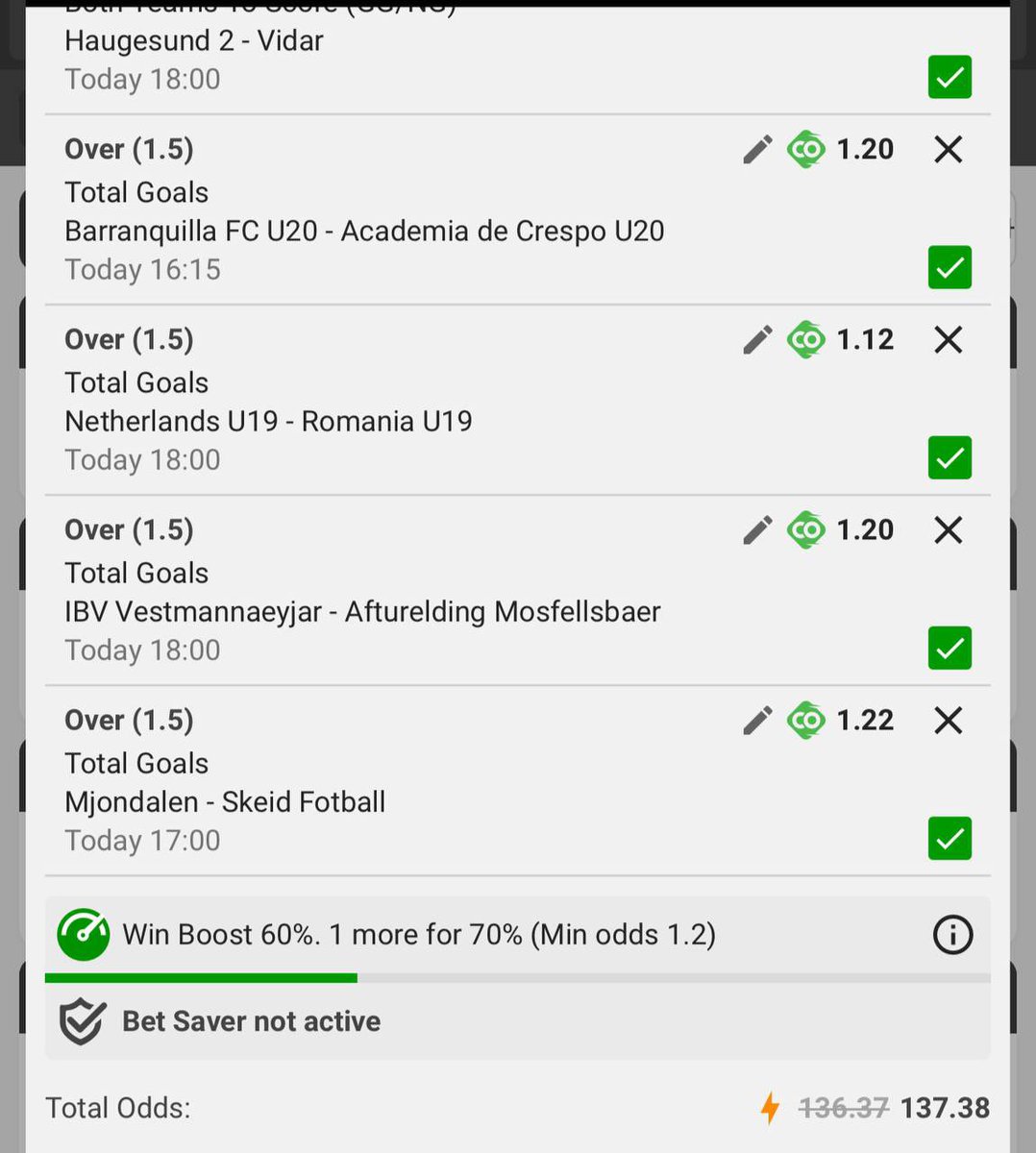 140 odds soft wins 

Betcode :  2036796F

Stake and repost