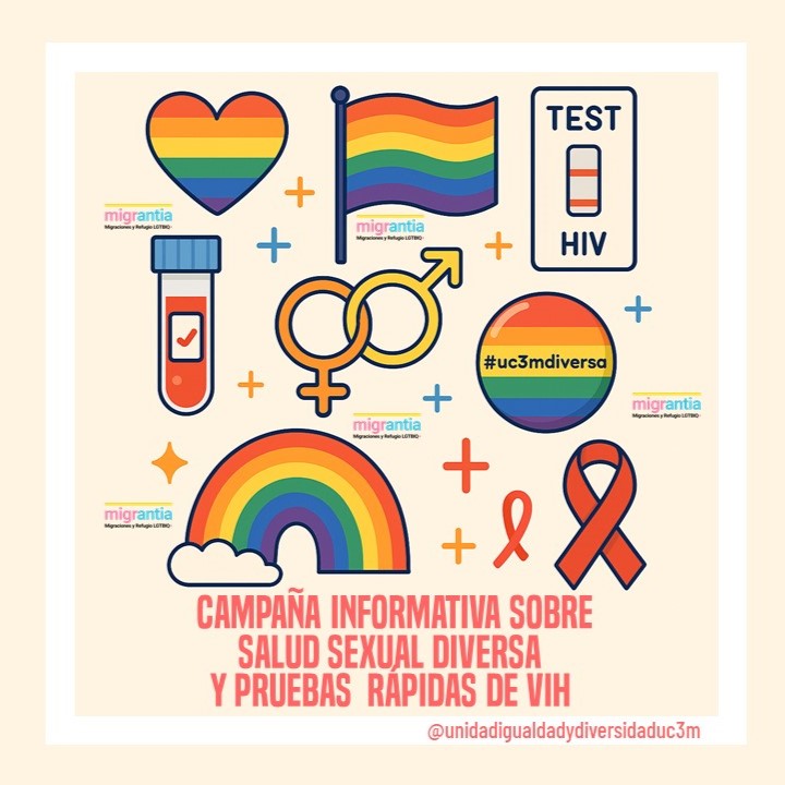 🏳️‍🌈 Este 26 de junio, cuida tu salud sexual con #UC3Mdiversa y @AsociacionMigrantia 💜 Pruebas rápidas de VIH y asesoría sobre prevención y cuidados, de 10 a 17h en el Edif. Carmen Martín Gaite (Getafe). #SaludSexual #OrgulloUC3M #DiversidadUC3M <a href="/uc3m/">UC3M</a> @migrantia.ong