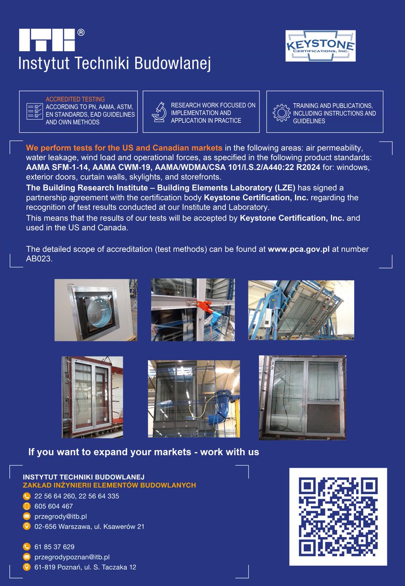 Instytut Techniki Budowlanej (@itb_pl) on Twitter photo Twój produkt, nasze badania – 🇺🇸 amerykański i 🇨🇦 kanadyjski rynek osiągalny! Laboratorium Elementów Budowlanych <a href="/ITB_pl/">Instytut Techniki Budowlanej</a> podpisało umowę z Keystone Certification, Inc. w zakresie uznawania wyników badań przeprowadzonych w naszym instytucie i laboratorium.
itb.pl/aktualnosci/tw… Twój produkt, nasze badania – 🇺🇸 amerykański i 🇨🇦 kanadyjski rynek osiągalny! Laboratorium Elementów Budowlanych <a href="/ITB_pl/">Instytut Techniki Budowlanej</a> podpisało umowę z Keystone Certification, Inc. w zakresie uznawania wyników badań przeprowadzonych w naszym instytucie i laboratorium.
itb.pl/aktualnosci/tw…
