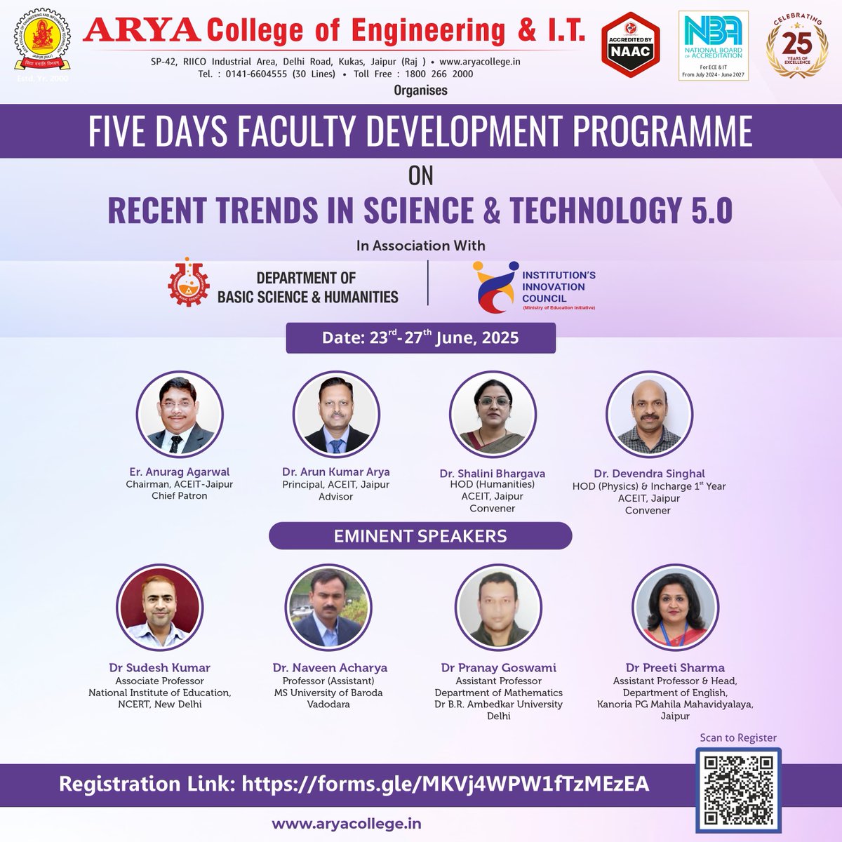 aryacolleges's tweet image. #AryaCollege, is organizing 5 Days #FacultyDevelopmentProgram on Recent Trends in Science & Technology 5.0 from 23rd-27th June, 2025. The programme will feature expert speakers from reputed institutions who will share valuable knowledge about the latest trends and advancements...