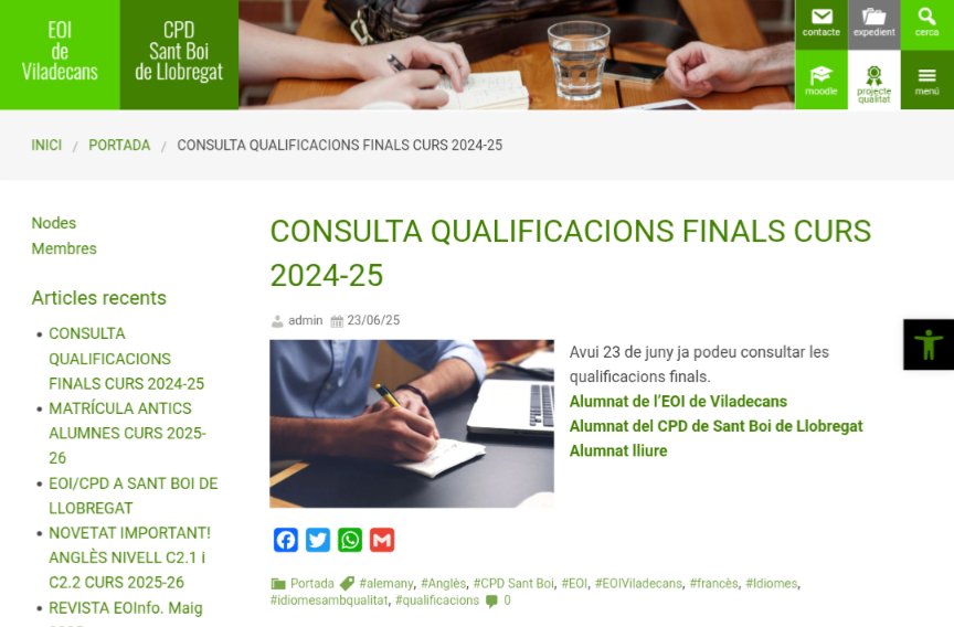 EOIViladecans-Idiomes amb qualitat (@eoiviladecans) on Twitter photo L'alumnat de l'EOI de Viladecans, del CPD de Sant Boi de Llobregat i l'alumnat lliure de l'EOI de Viladecans ja pot consultar les qualificacions finals del curs 2024-25 #eoiviladecans #cpdsantboi #idiomes #idiomesambqualitat <a href="/ViladecansTweet/">AjuntamentViladecans</a> <a href="/SBEducadora/">SB Ciutat Educadora</a> L'alumnat de l'EOI de Viladecans, del CPD de Sant Boi de Llobregat i l'alumnat lliure de l'EOI de Viladecans ja pot consultar les qualificacions finals del curs 2024-25 #eoiviladecans #cpdsantboi #idiomes #idiomesambqualitat <a href="/ViladecansTweet/">AjuntamentViladecans</a> <a href="/SBEducadora/">SB Ciutat Educadora</a>