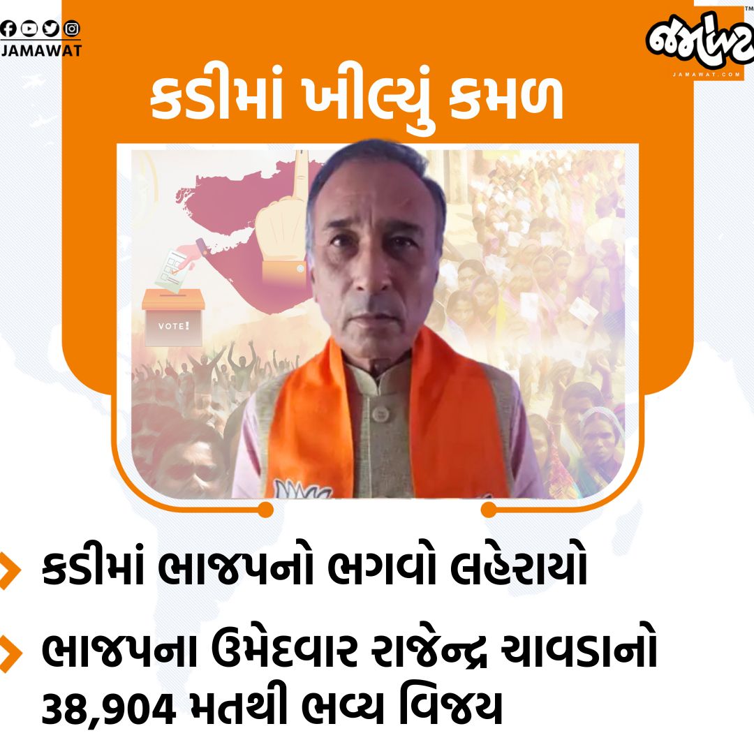 Jamawat3's tweet image. By Election Result | કડીમાં કમળ ખીલ્યું, Rajnedra Chavdaનો ભવ્ય વિજય | Jamawat

#RajnedraChavda #jamawatlive #electionresult #visavadar #kadi #election #gujarat #jamawat #bjp