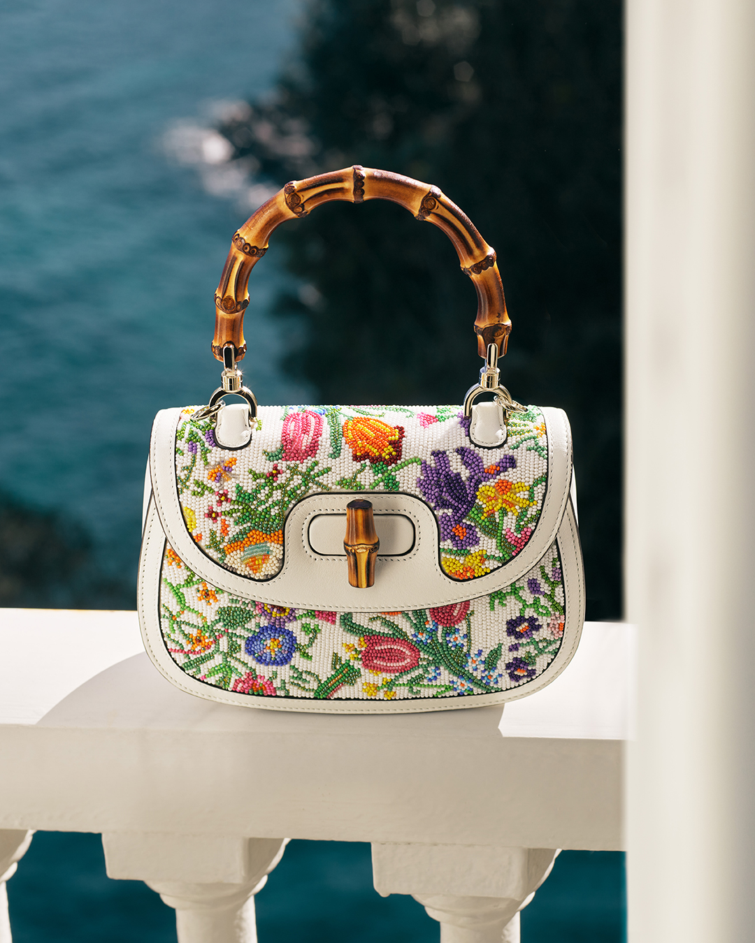 正規品　GUCCI グッチ フローラ　バンブー　ハンドバッグ 140203 正規品 GUCCI グッチ フローラ バンブー ハンドバッグ 140203