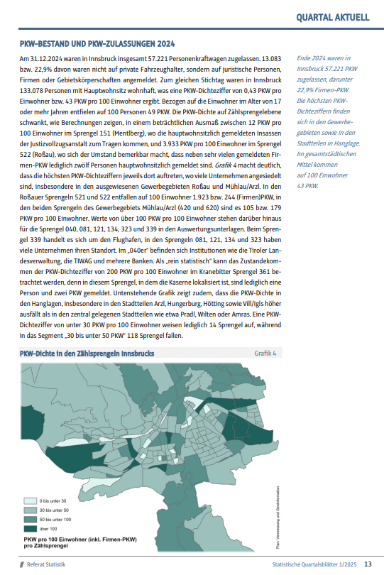 Das neue #Quartalsheft steht zur Verfügung. Mit einem Spezialbeitrag zu den Stadtteilen Vill und Igls. Außerdem mit den Themen Wohnungsbestand seit 1945, KFZ-Bestand und KFZ-Zulassungen, Kriminalität...
innsbruck.gv.at/_asset/22b97ec…
