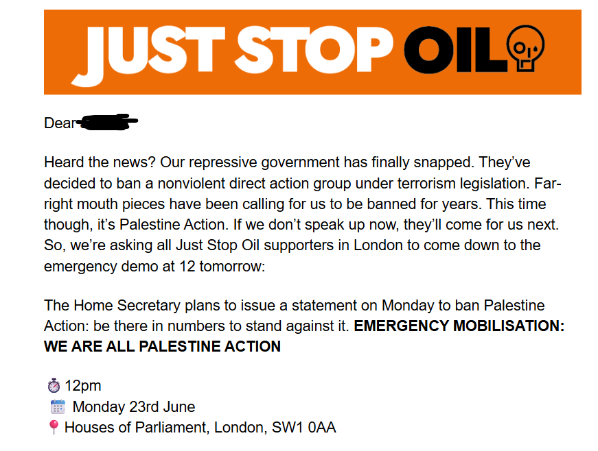 Now other terrorist wannabees 'Just Stop Oil' have (unsurprisingly) become part of the 'We are All Palestine Action' crowd. 

None of this should be happening. 

When the Muslim Brotherhood demanded the right to march through London every week the authorities should have said no