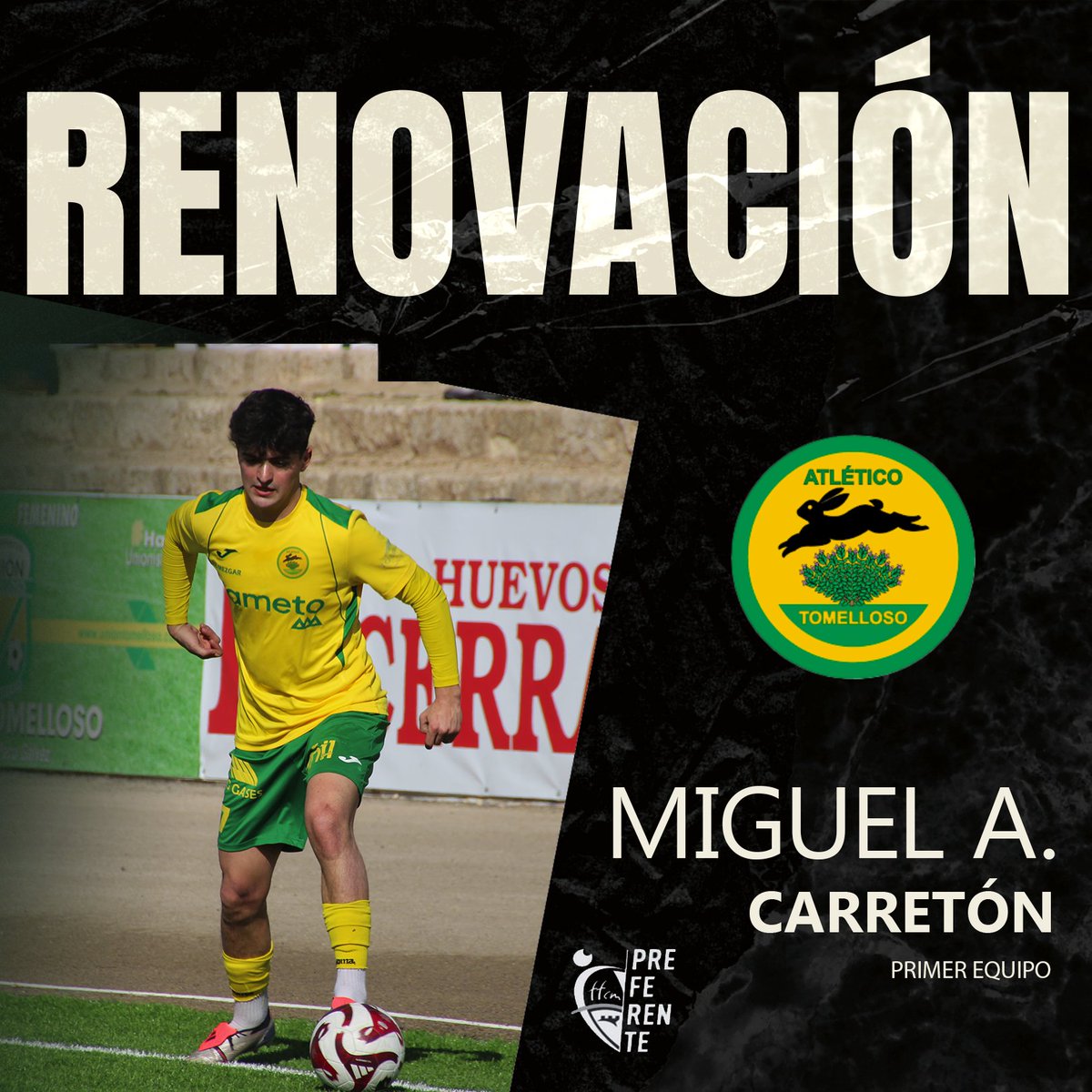 AtlTomelloso's tweet photo. 📢 COMUNICADO OFICIAL 💣  Buenos días familia 🔰, arrancamos semana con noticias 🔝.  Renueva 

Carretón 😍, jugador importante de la casa 🔥 que se ha hecho con un sitio en la zona del medio campo, siendo para él uno de los años con más minutos ⏱ disfrutados. https://t.co/oYqsYvhJaG