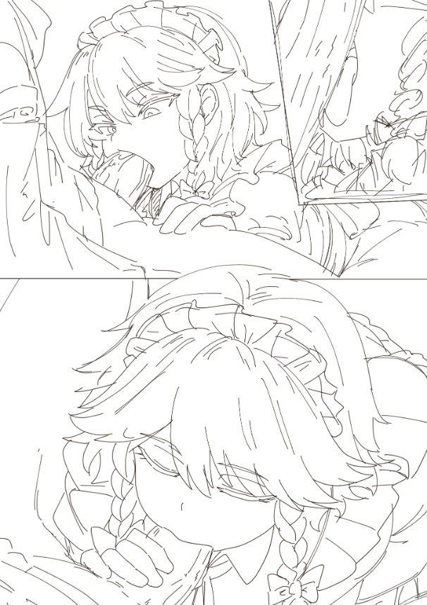 ふた霊夢×ノーマル咲夜フ〇ラ。線画完成。 