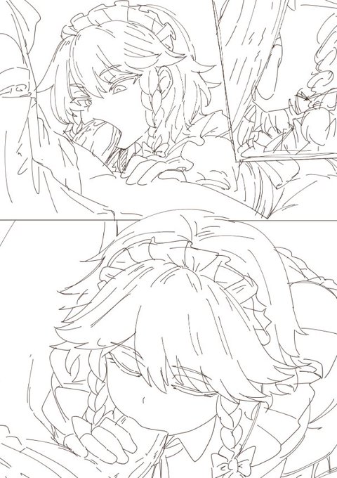 ふた霊夢×ノーマル咲夜フ〇ラ。線画完成。 