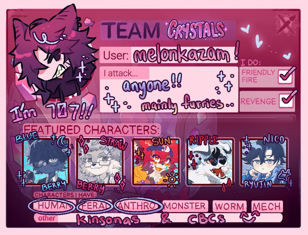 on a more positive note, artfight 2025! i also have a hitlist this year ^_^ see you all on the battlefield!
artfight.net/~melonkazam
forms.gle/nySxnAcHDNbY2K…