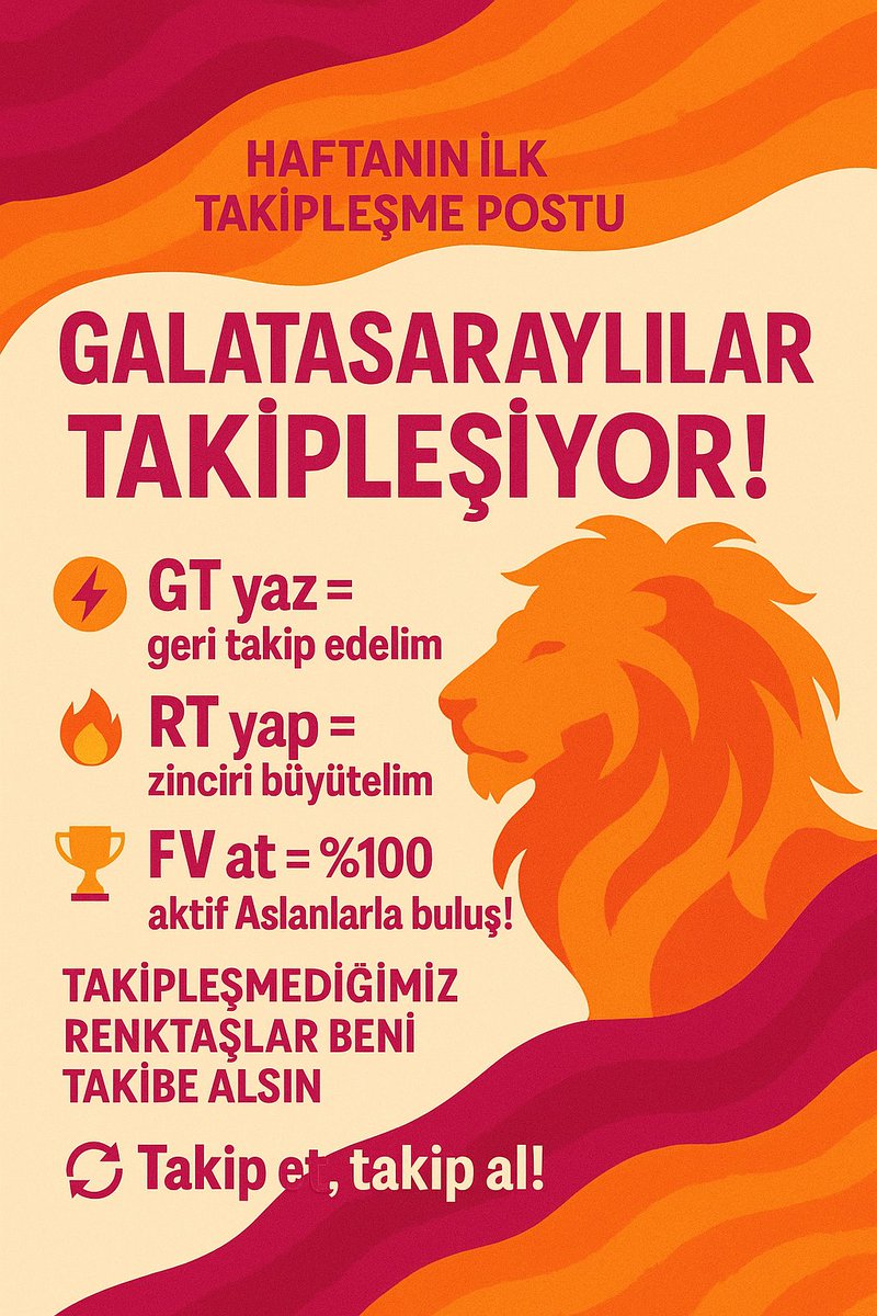 🗓️ 𝐇𝐀𝐅𝐓𝐀𝐍𝐈𝐍 𝐈𝐋𝐊 𝐓𝐀𝐊İ𝐏𝐋𝐄Ş𝐌𝐄 𝐏𝐎𝐒𝐓𝐔!

🦁 𝐆𝐀𝐋𝐀𝐓𝐀𝐒𝐀𝐑𝐀𝐘𝐋𝐈𝐋𝐀𝐑 𝐓𝐀𝐊İ𝐏𝐋𝐄Şİ𝐘𝐎𝐑! 💛❤️

📍 <a href="/DeryaTanbay/">Derya Tanbay</a>

⚡ GT yaz = geri takip edelim
🔥 RT yap = zinciri büyütelim
🏆 FV at = %100 aktif Aslanlarla buluş!

📢 𝐓𝐀𝐊İ𝐏𝐋𝐄Ş𝐌𝐄𝐃İ𝐆İ𝐌İ𝐙