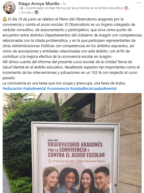 💡Pleno del Observatorio aragonés por la convivencia y contra el acoso escolar.
⚡️La convivencia es una tarea que nos ocupa y preocupa, una tarea de todos.
<a href="/juanroyoabenia/">Juan Royo Abenia Goyanes Tul</a> <a href="/marcelamomberg/">marcelamomberg</a> <a href="/imgende/">Ingrid Mosquera</a> <a href="/mariasasot/">Maria Sasot</a> <a href="/TereTeresuki/">𝒯𝑒𝓇𝑒𝓈𝒶 𝒜𝓁𝑜𝓃𝓈𝑜</a> <a href="/criscarretero1/">Cristina Carretero G. 🌐</a> <a href="/AmunozAlicia/">Alicia Muñoz Lombard</a> <a href="/CotoYcm/">Yolanda Coto  M.</a> <a href="/profedeprimari/">Israel</a>