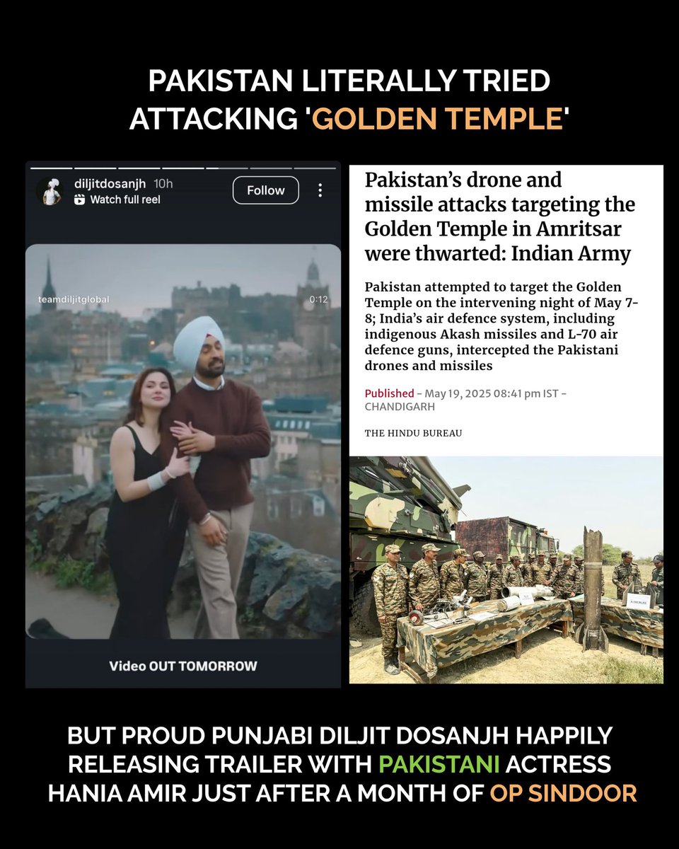 _sumit_thakur__'s tweet photo. Hania Aamir insults #OperationSindoor, calls India cowardly yet happily makes money off Indian audiences in Sardaar Ji 3
Diljit Dosanjh star of so-called patriotic Border 2, picks her as co-star? What a joke! Where's your spine, Diljit?
Stop funding those who abuse India! 🇮🇳 https://t.co/Cx6OFdOw9d
