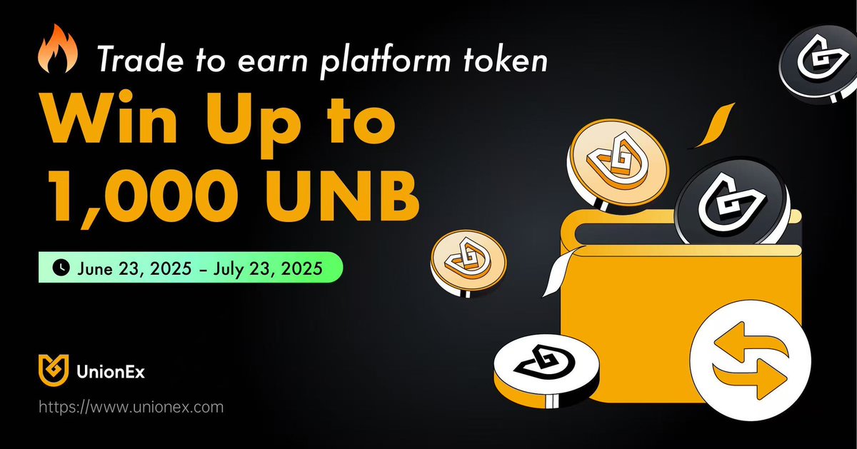 🔥 UnionEx Trade to Earn Festival 4.0 🔥

🗓 June 23, 2025, 00:00 - July 23 2025, 00:00 (SGT)

Trade and Win up to 1,000 UNB platform tokens and 10,000 UXP platform points。

👉 Join now: unionex.com/support/1/arti…

👉 Register: unionex.com/inviteRegister…

#UnionEx #UnionExLaunch