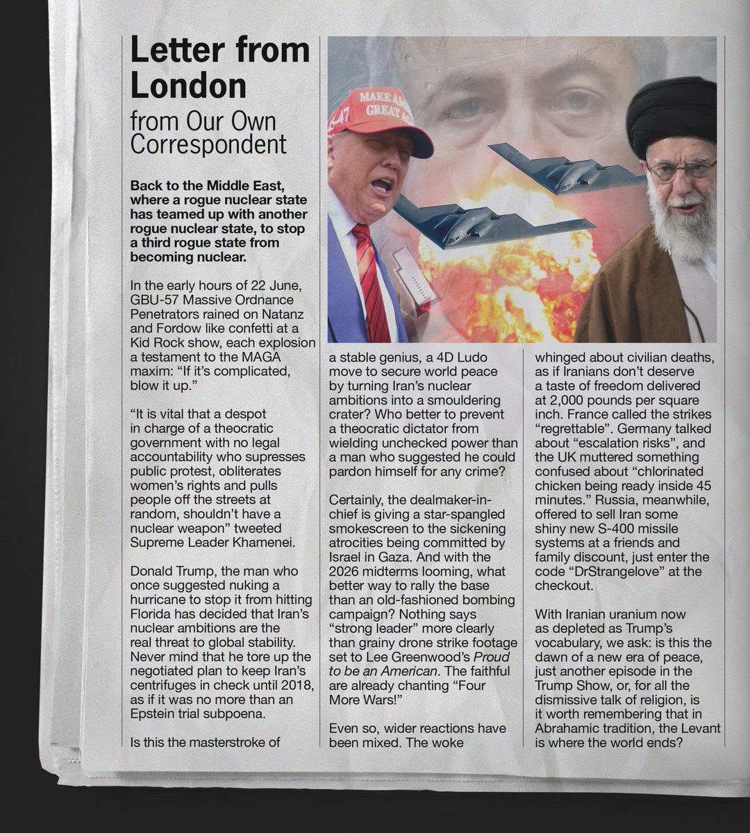 NEW: The PNG Courier reports from Iran:

Trump's bunker buster is a 'Hole-in-One' for World War Three!

mrhenrymorris.substack.com/p/the-png-cour…