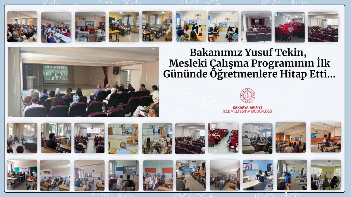 Bakanımız <a href="/Yusuf__Tekin/">Yusuf Tekin</a>, Mesleki Çalışma Programının İlk Gününde Öğretmenlere Hitap Etti…

👉 arifiye.meb.gov.tr/www/bakanimiz-…

<a href="/tcmeb/">Millî Eğitim Bakanlığı</a> <a href="/dogan_rahmi/">Rahmi Doğan</a> <a href="/sakaryamem/">Sakarya İl Millî Eğitim Müdürlüğü</a> <a href="/coskunbakirtas/">Coşkun BAKIRTAŞ</a> <a href="/ygulac/">Yüksel GÜLAÇ</a>