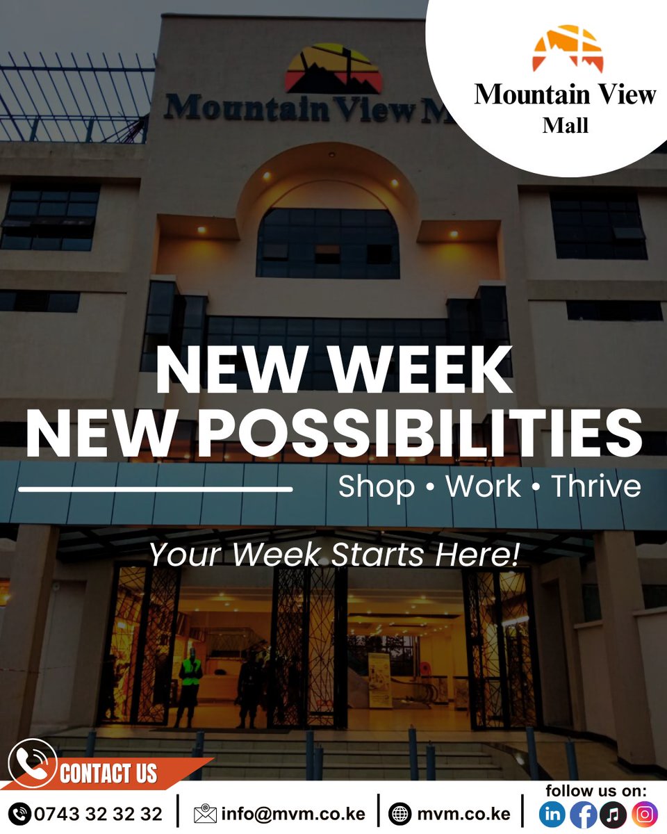 Mountain View Mall (@mvm_ke) on Twitter photo 🚀 Monday energy: Renewed & ready! 💪 Grab coffee, hit Golden Gym, or lease space at Mountain View Mall – your week starts here!
📍 Today:
✔️ Pamper at BeautyBlossomKE
✔️ Shop <a href="/naivas_kenya/">Naivas Supermarket</a>
✔️ Biz owners: DM "LEASING"!
Tag your hustle buddy 👇 #WaiyakiWay #NairobiHustle 🚀 Monday energy: Renewed & ready! 💪 Grab coffee, hit Golden Gym, or lease space at Mountain View Mall – your week starts here!
📍 Today:
✔️ Pamper at BeautyBlossomKE
✔️ Shop <a href="/naivas_kenya/">Naivas Supermarket</a>
✔️ Biz owners: DM "LEASING"!
Tag your hustle buddy 👇 #WaiyakiWay #NairobiHustle