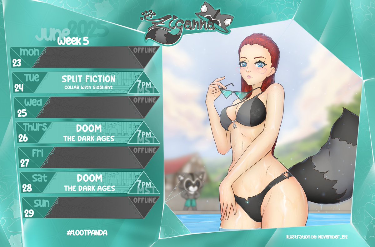 ZigTrashPanda's tweet photo. Fun filled collab stream with the other Trash Panda🦝&amp; all the DOOM you could ask for to make up for last week🩶
Calendar for June 23rd - 29th  
#twitchaffiliate #Vtuber #ENVtubers #TwitchStreamers #LootPanda #VtubersEN https://t.co/5S0Umct7BJ