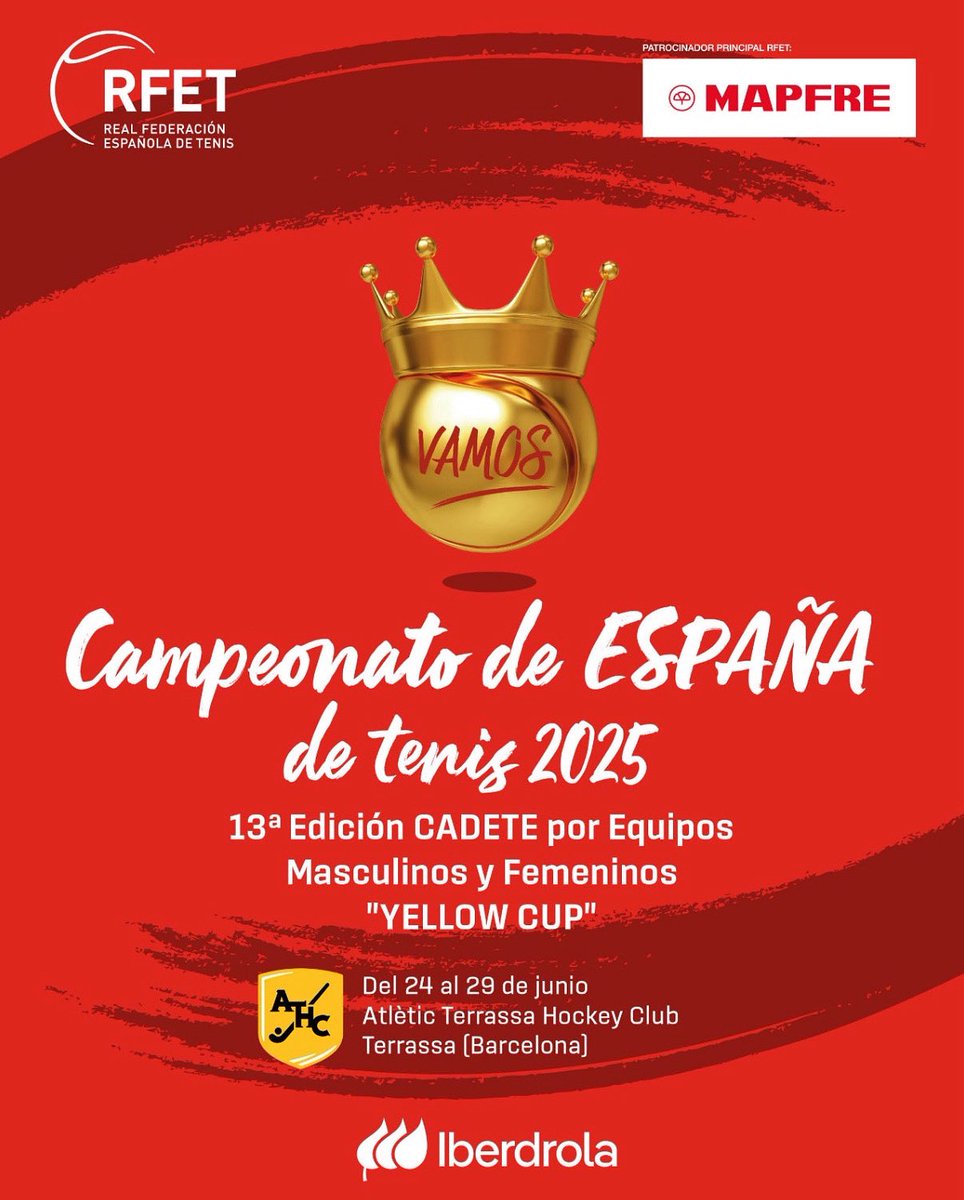 Tennis Català (@fcattennis) on Twitter photo Arrenca una nova setmana amb els següents tornejos a casa nostra:
🎾 Campionat d’Espanya Aleví, al <a href="/EmilioSanchezBn/">Emilio Sánchez Academy Bcn</a>
🎾 Campionat d’Espanya Cadet per Equips Femenins i Masculins “Yellow Cup”, al <a href="/AtleticTerrassa/">Atlètic Terrassa HC</a> .
🎾 ITF Sènior MT400 del <a href="/EmilioSanchezBn/">Emilio Sánchez Academy Bcn</a> Arrenca una nova setmana amb els següents tornejos a casa nostra:
🎾 Campionat d’Espanya Aleví, al <a href="/EmilioSanchezBn/">Emilio Sánchez Academy Bcn</a>
🎾 Campionat d’Espanya Cadet per Equips Femenins i Masculins “Yellow Cup”, al <a href="/AtleticTerrassa/">Atlètic Terrassa HC</a> .
🎾 ITF Sènior MT400 del <a href="/EmilioSanchezBn/">Emilio Sánchez Academy Bcn</a>