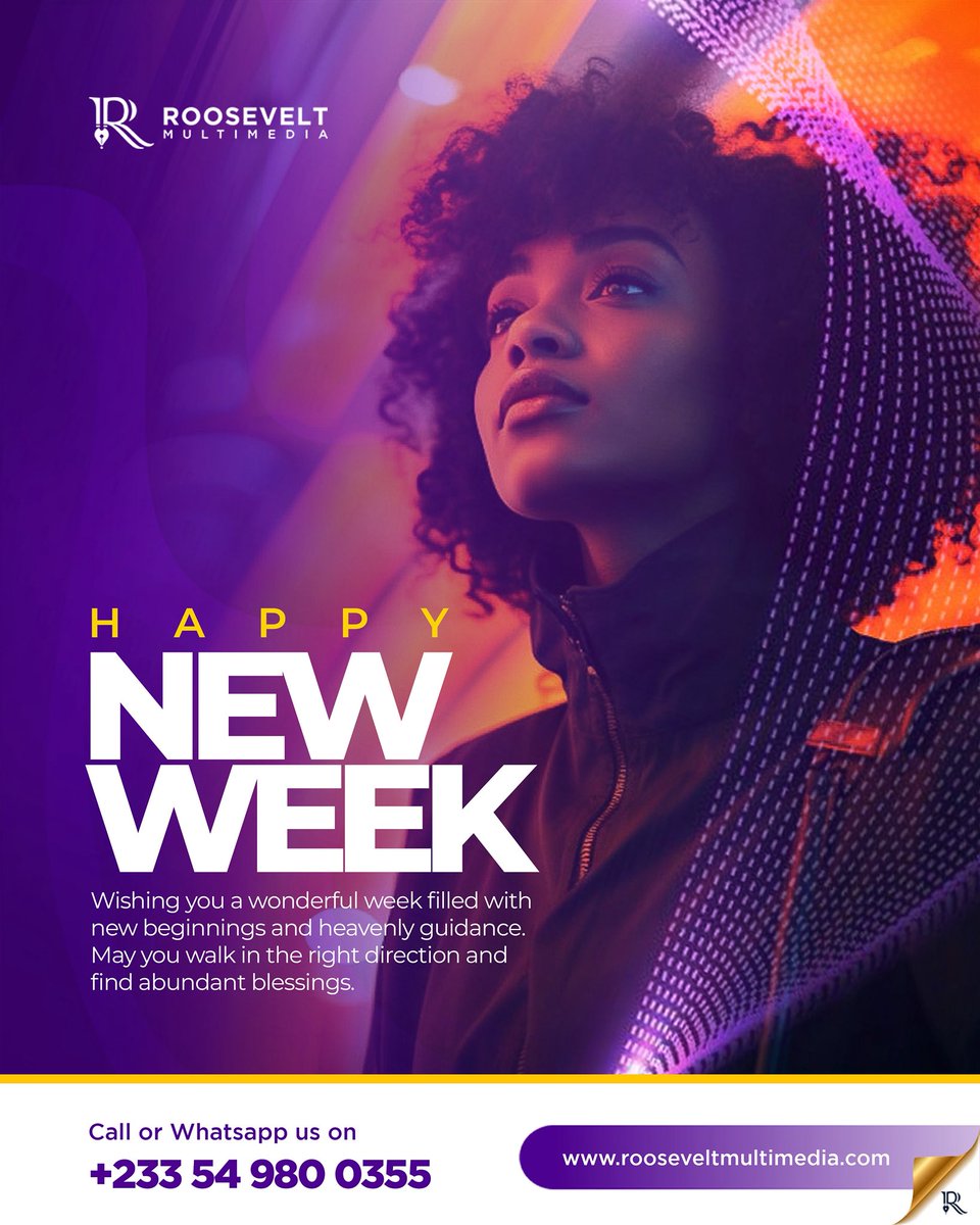 A fresh week is here and so are fresh possibilities. 

At Roosevelt Multimedia, we believe every new week is another chance to grow, create, and move closer to your goals. May your steps be guided, your plans align, and your efforts multiply.

Have a purposeful week ahead 💜