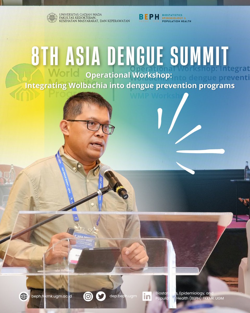 🌍✨ From the field to the world stage!
On the final day of the 8th Asia Dengue Summit, dr. Riris Andono Ahmad, MPH, Ph.D joined global experts in the Operational Workshop: Integrating Wolbachia into Dengue Prevention Programs, supported by the World Mosquito Program.