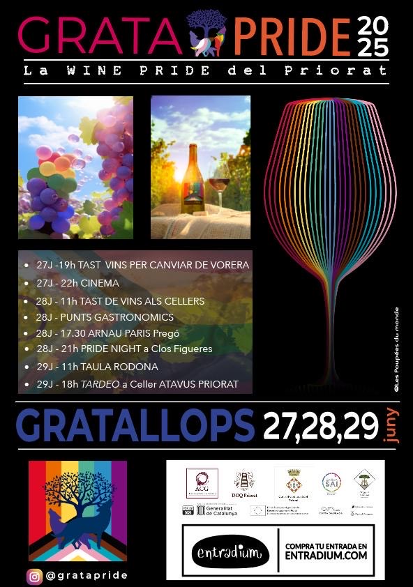 DOQ Priorat (@doqpriorat) on Twitter photo 🌈 L’Associació de Cellers de Gratallops ja ho té tot a punt per celebrar la segona edició de Gratapride, que tindrà lloc aquest cap de setmana a Gratallops, amb un programa d’activitats divers per gaudir del vi, la música i la gastronomia.
#DOQPriorat 🌈 L’Associació de Cellers de Gratallops ja ho té tot a punt per celebrar la segona edició de Gratapride, que tindrà lloc aquest cap de setmana a Gratallops, amb un programa d’activitats divers per gaudir del vi, la música i la gastronomia.
#DOQPriorat