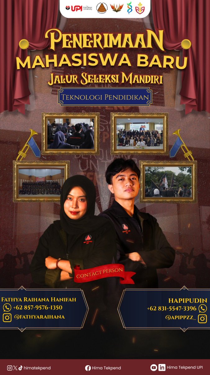 Haloo, Muda-Mudi!🧡🐯

Siapa nihh yang udah offically bergabung dengan tim oren-oren alias Tekpend UPI? 😎

Kami ucapkan selamat datang dan bergabung di Teknologi Pendidikan UPI yaa, Muda-Mudi🙌🏻 

Jangan lupa juga hub CP yang ada di poster ya🤩☝🏻
#SM2025 #TeknologiPendidikan #UPI