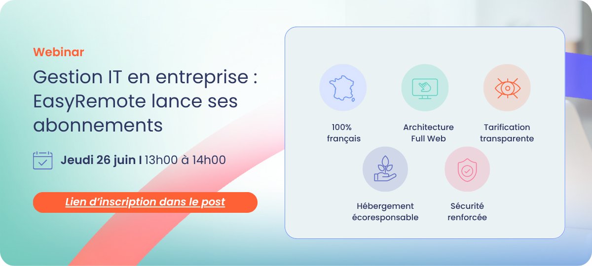 EasyRemoteFR's tweet image. 💥 Marre des outils d’assistance à distance trop lourds ?
🔐 Découvrez EasyRemote : simple, sécurisé, économique, 100 % 🇫🇷

📅 Webinar le 26/06 à 13h 👉 page.easyremote.septeo.com/gestion-it-en-…

#EasyRemote #Webinar #SupportIT