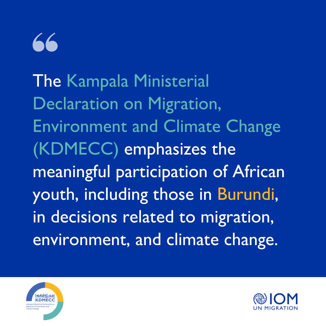🌍 Did you know?

#KDMECC is the first regional framework in Africa led by Member States to address the links between climate change and human mobility. 🌱

<a href="/IOMBurundi/">IOM Burundi 🇺🇳</a> is proud to support national efforts — with youth at the centre — to turn this commitment into action.