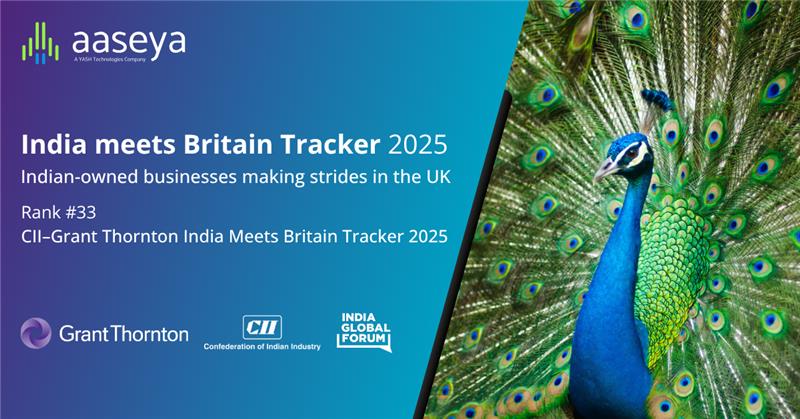 I am incredibly proud to share that Aaseya Software Services (UK) Ltd. has been ranked 33rd in the CII–Grant Thornton India Meets Britain Tracker 2025, recognising the fastest-growing Indian companies in the UK.